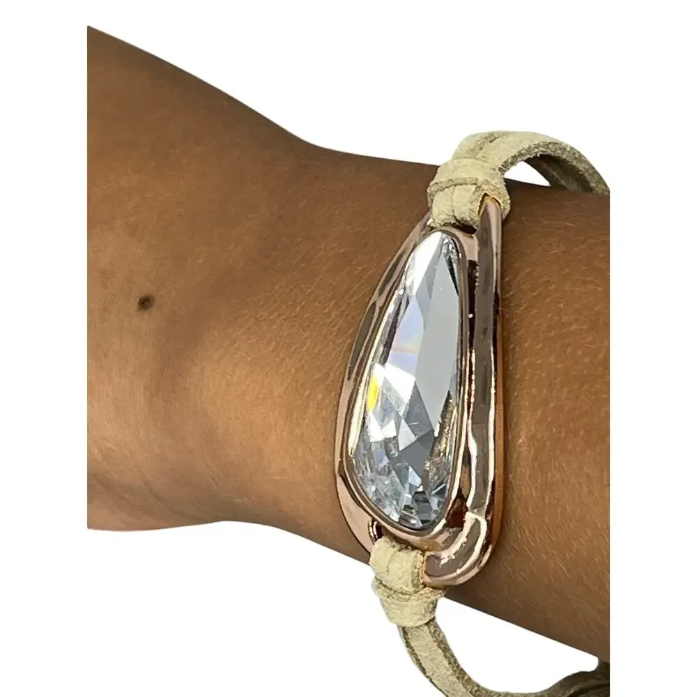NEW Premier Designs Rose Gold Teardrop Crystal Suede Bracelet NWOT